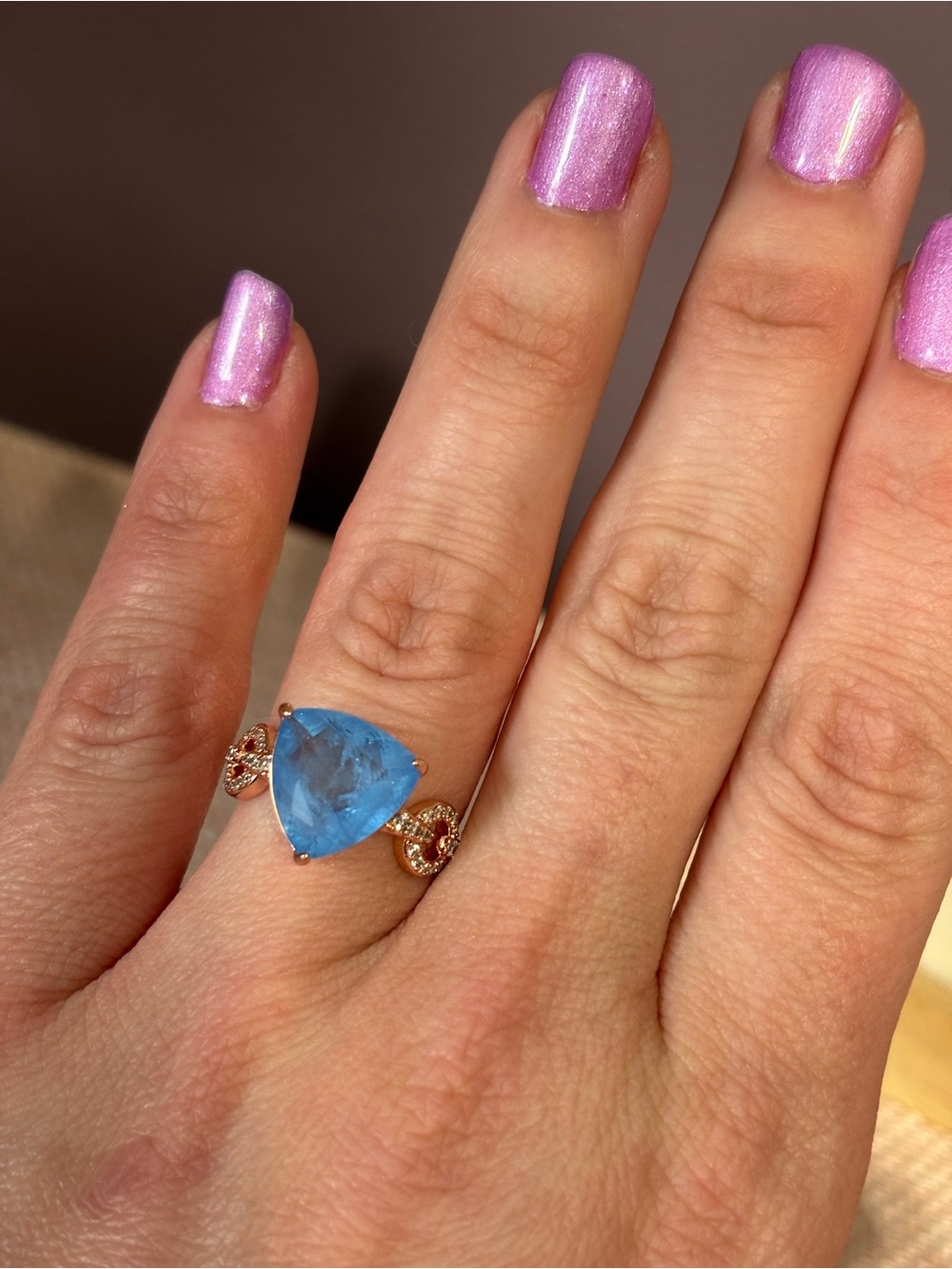 Size 8 Ocean blue quartz ring rose gold plating